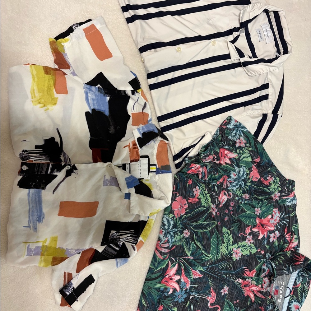 Mixed Print Collared Tops - Abstract, Nautical Stripe, Tropical Floral - Multi